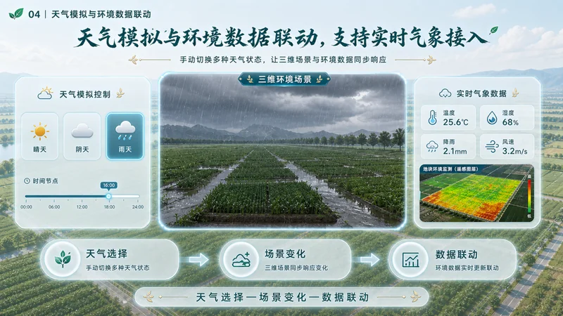 天气模拟与环境数据联动，支持实时气象接入
